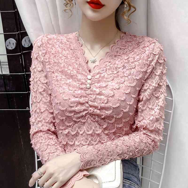 Long Sleeve Blouse Women Blusas Mujer De Moda Beading V-Neck Hollow Lace Blouse Shirt Tops Women Blusa Women Clothing D967 210602, Pink
Long Sleeve Blouse Women Blusas Mujer De Moda Beading V-Neck Hollow Lace Blouse Shirt Tops Women Blusa Women Clothing D967 210602, Pink