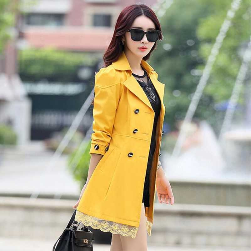 Spring/autumn Coat Women Long Sleeve Trench Lace For Plus Size Feminino 210820