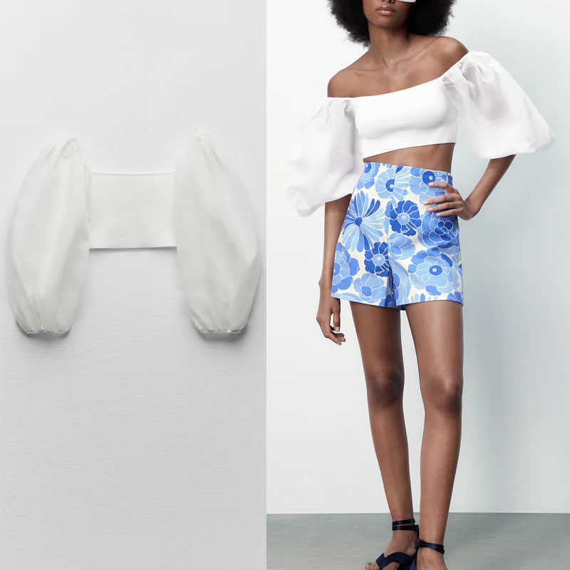 Za Spliced Organza Cropped Knit Top Women Long Puff Sleeve Off Shoulders Sexy Summer Blouse Female Chic Elastic White Shirt 210602
Za Spliced Organza Cropped Knit Top Women Long Puff Sleeve Off Shoulders Sexy Summer Blouse Female Chic Elastic White Shirt 210602