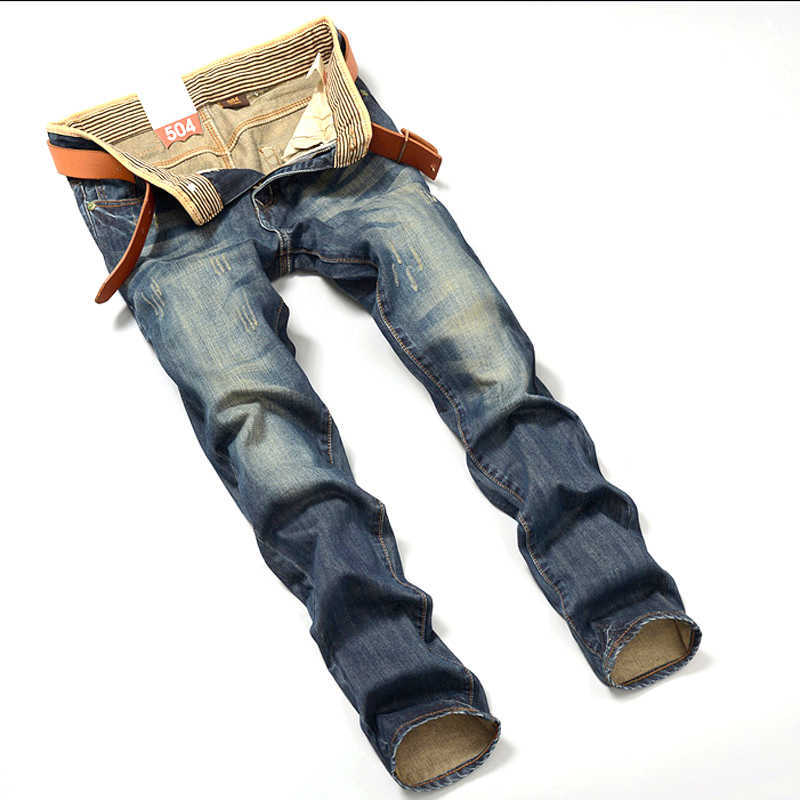 Vintage jeans young men's new men's solid-color straight barrel autumn men's slim long pants tide. X0621