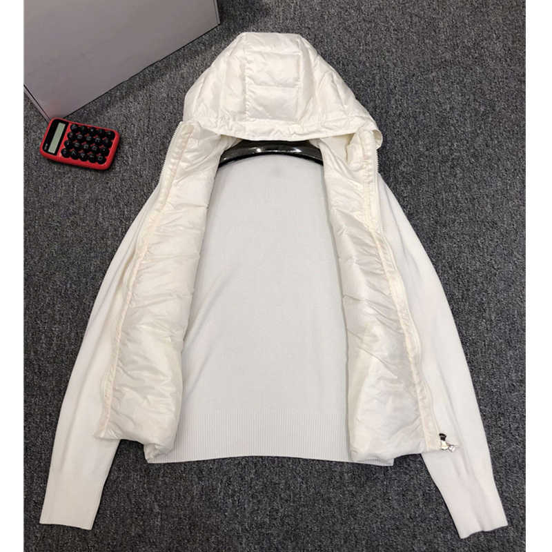 Women Fashion Hooded Down Jackets Knitted Sweater and 90% White Duck Down Patchwork Spring Coats Women Casual Outerwear 211007wtt