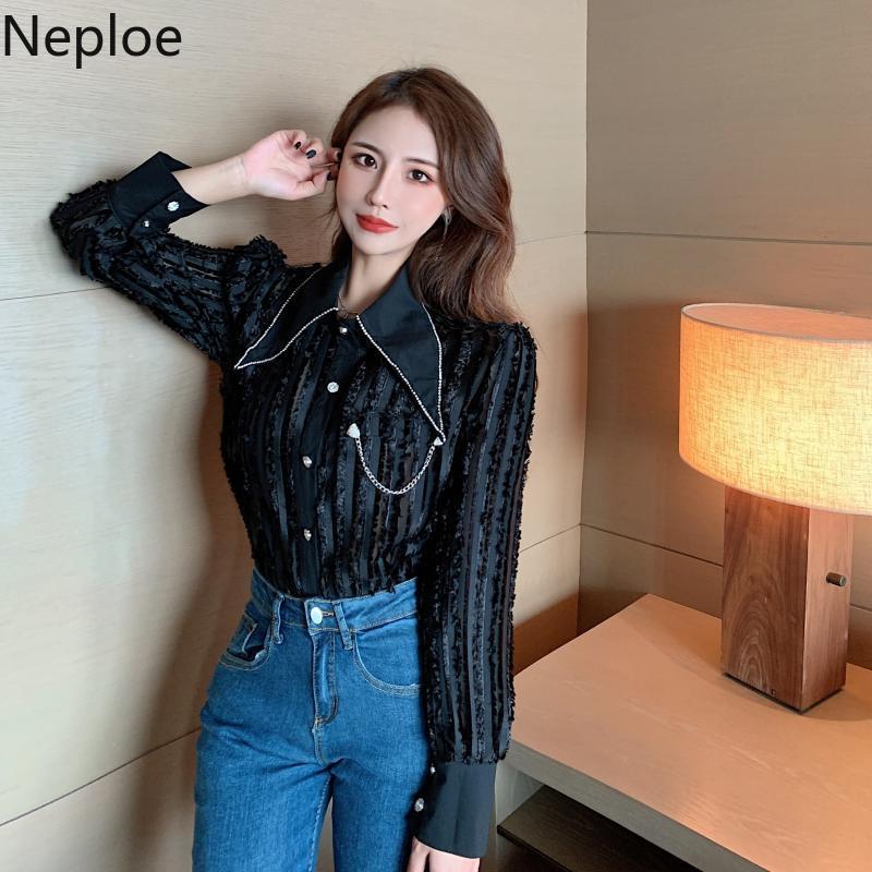 Neploe Fashion Black Lace Shirt Spring Clothes Blouses Women Chic Temperament Korean Blouse Tops Blusas Mujer De Moda 210422