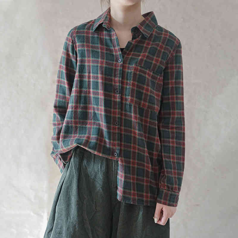 Johnature Women Plaid Cotton Shirts Vintage Loose Turn-down Collar Blouses Spring Tops Button Long Sleeve Female Shirts 210521, Green
Johnature Women Plaid Cotton Shirts Vintage Loose Turn-down Collar Blouses Spring Tops Button Long Sleeve Female Shirts 210521, Green