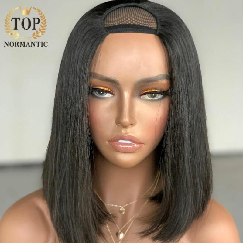 Topnormantic Straight Bob Wig U Part Glueless Human Hair Wigs Remy 180 Density For Women Lace