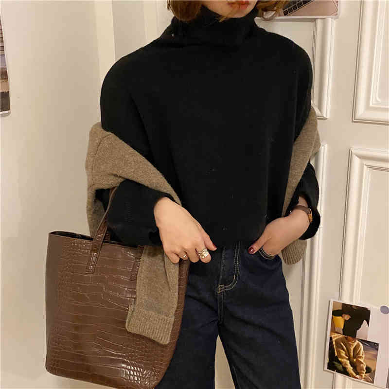 OL Basic Pullover Tops Soft Warm Bottoming Sweater Women Autumn Winter Elegant Turtleneck Knitted Sweaters 6 Colors 210421
