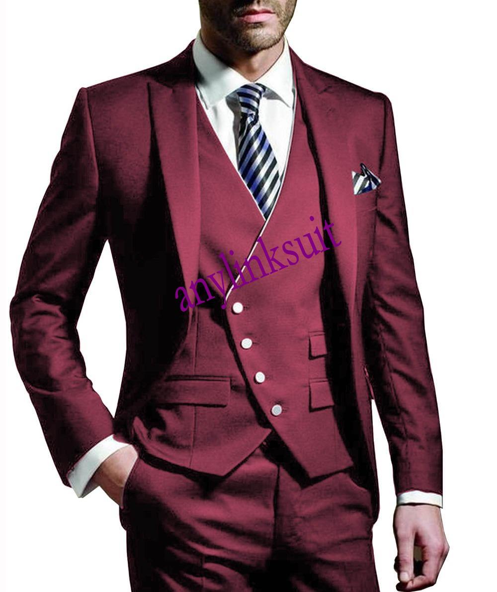 High Quality One Button Purple Groom Tuxedos Peak Lapel Wedding/Prom/Dinner Groomsmen Men Suits Blazer (Jacket+Pants+Vest+Tie) W1365