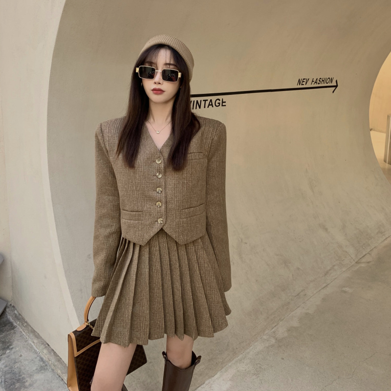 Plaid Femme Solid V Neck Short Single Breasted Vintage Mujer Chaquate Spring Korean Blazer Women 19660 210415