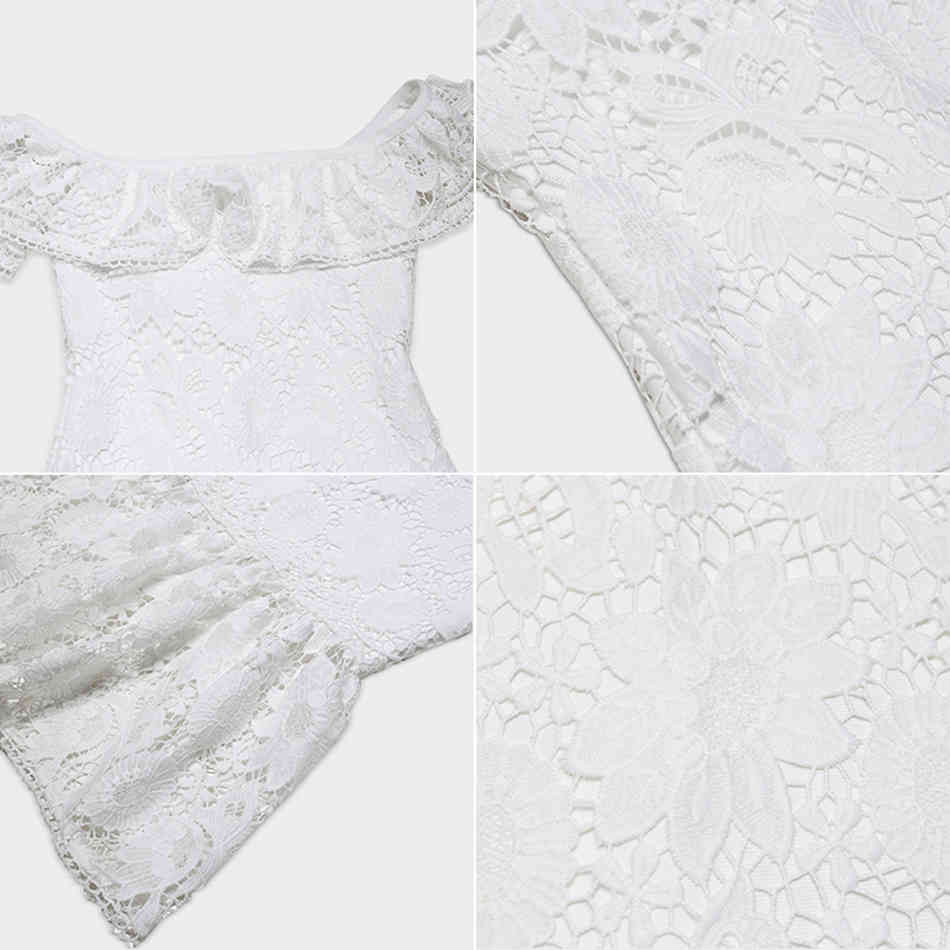 Summer Off Shoulder Ruffle Bandage Dress Sexy White Lace Midi Women's Club Celebrity Party Bodycon 210525