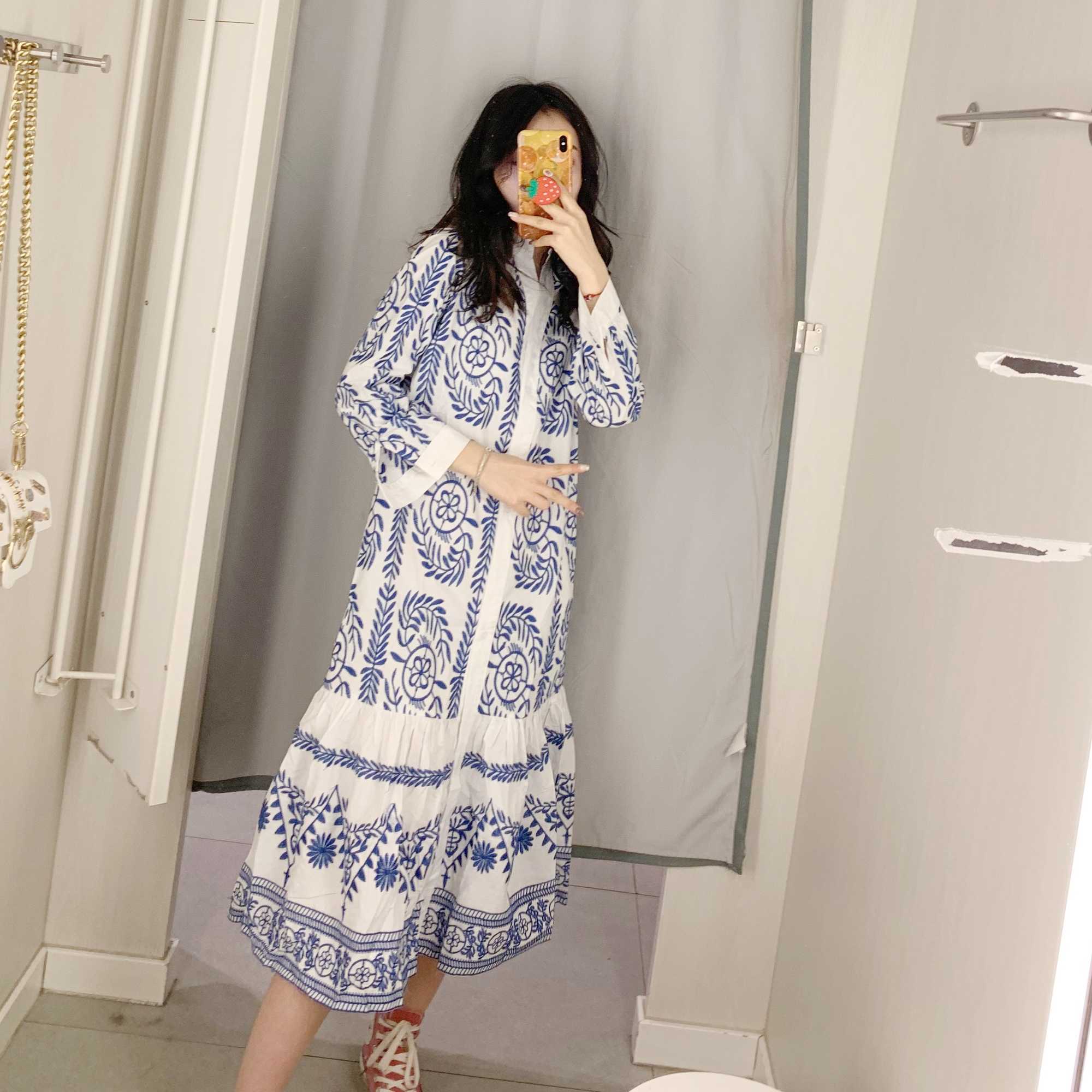 Spring and Summer Fashion Casual Loose Print Long-sleeved Dress Elegant Temperament Comfortable Retro Female 210615Z
