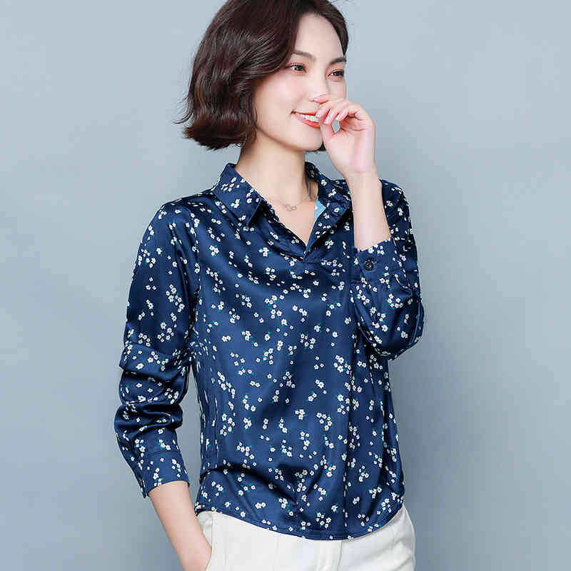 Style Clothes Fashion Long Sleeve Print Shirt Women Elegant Turn-collar Silk Blouse Office Lady Loose Plus Size 8333 50 210506