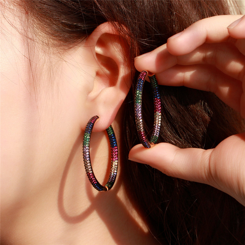 luxury big hoop earring designer for woman south american blue red zirconia diamond 18k gold silver earrings bride wedding engagement anniversary wome