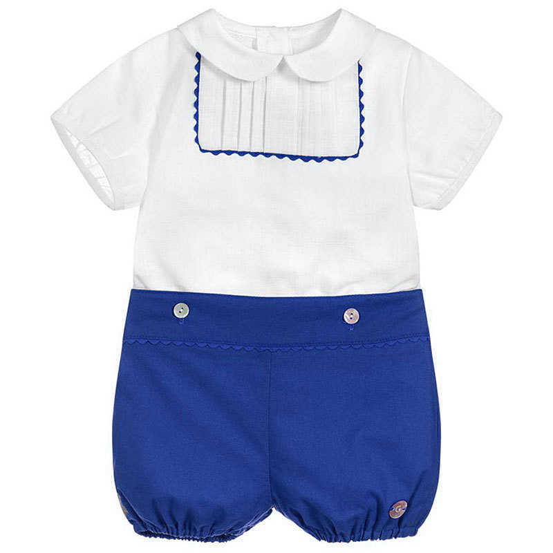 Baby Boys Spanish Boutique Clothes Set Toddler Summer Clothing Suit Children White Shirt + Short Pants Kids Formal Outfits 210615