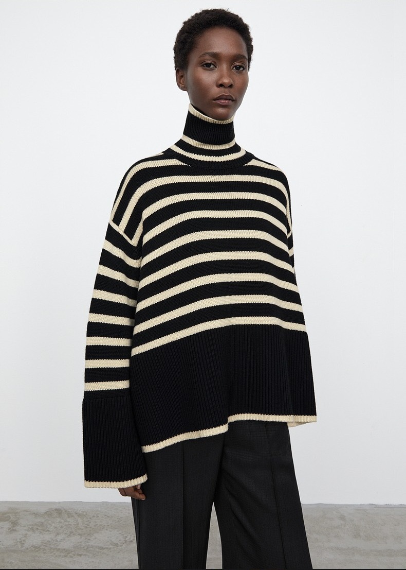 Totem* wool cotton women sweater winter autumn season turtle-neck straped casual style top loose oversize, Beige
Totem* wool cotton women sweater winter autumn season turtle-neck straped casual style top loose oversize, Beige