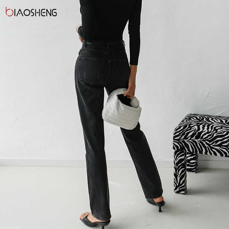 High Waist Jeans Women Fashion Harajuku Denim Pants Mom Trousers 100 Cotton Streetwear Vintage Straight Jean Femme 210922