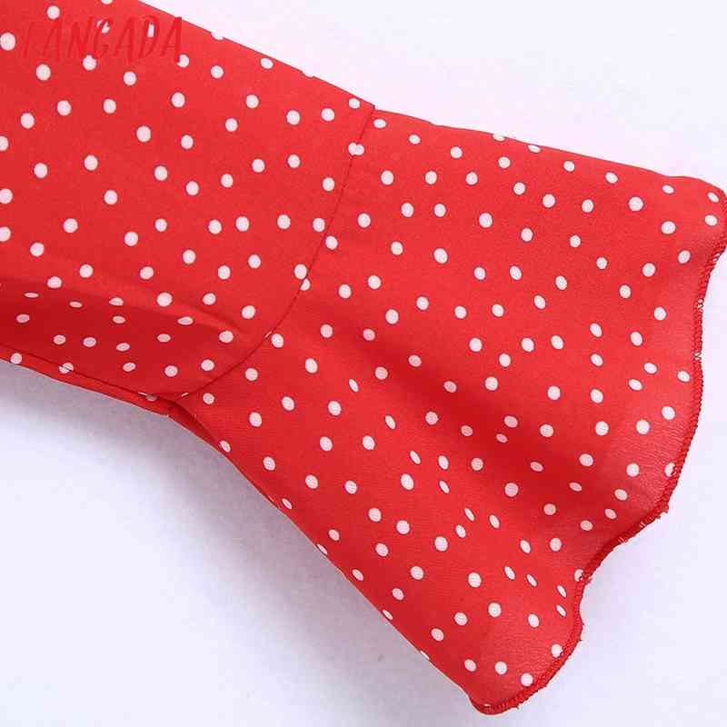 Women Retro Red Dots Print Crop Long Sleeve Chic Female Sexy Slim Shirt Tops BE432 210416