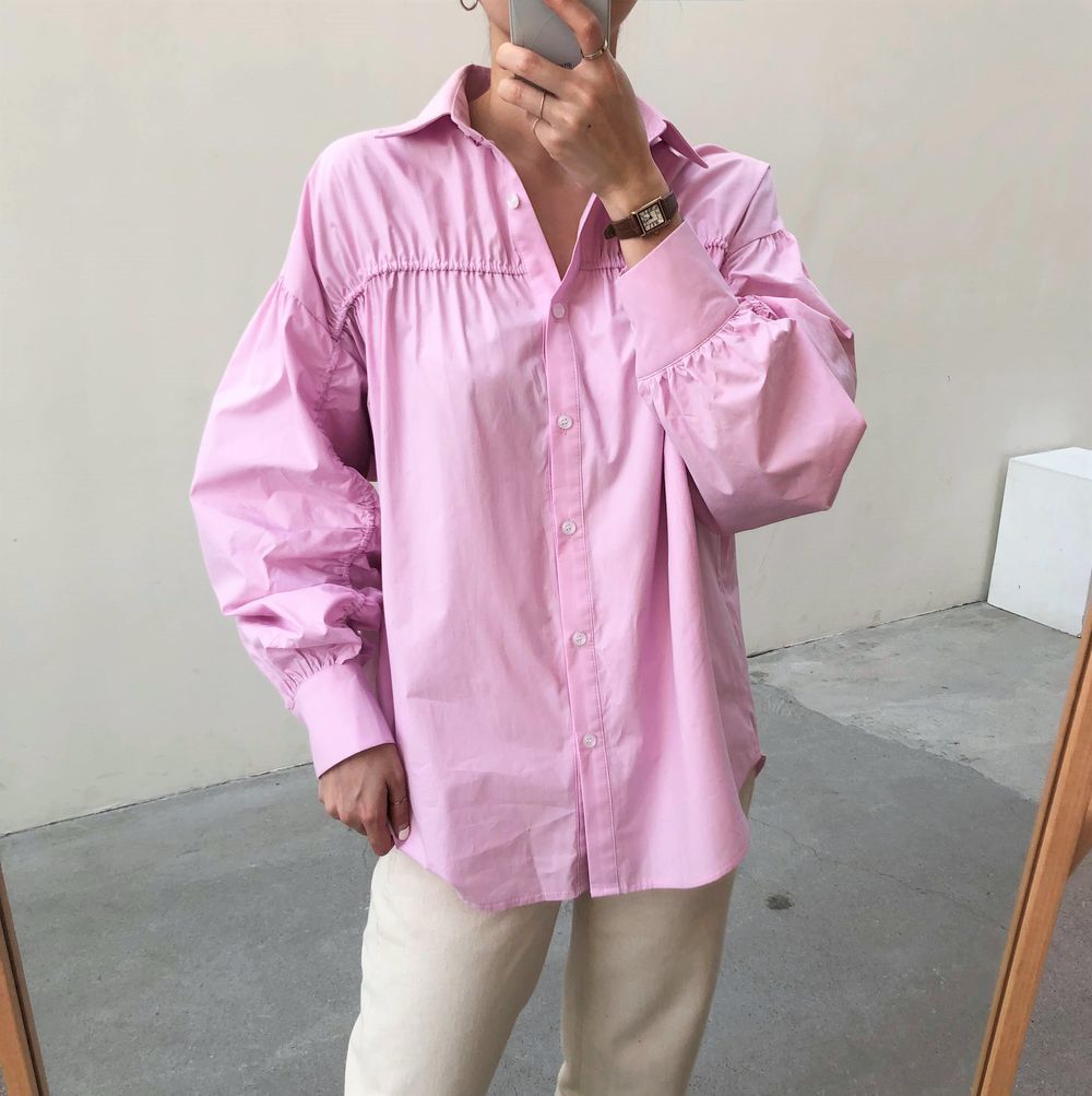 Solid Women Loose Brief Shirts Female High Street Casual Office Lady Korean Chic All Match Stylish Blouses 210421