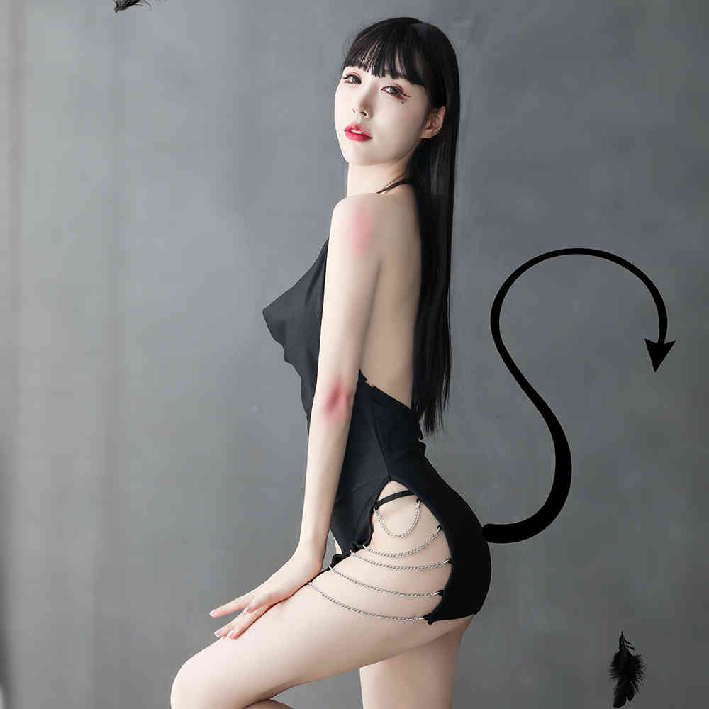 Attractive Erotic Lingerie Passion Halter Strap Nightdress Sexy Skirt For Sex Femme 210515