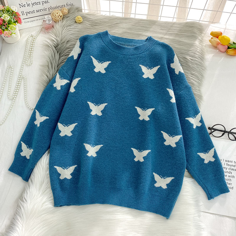 Basic Loose Sweater Harajuku Butterfly Jumpers Women Autumn Winter Soft Warm Long Sleeve Female Knitted Pullovers 210422
