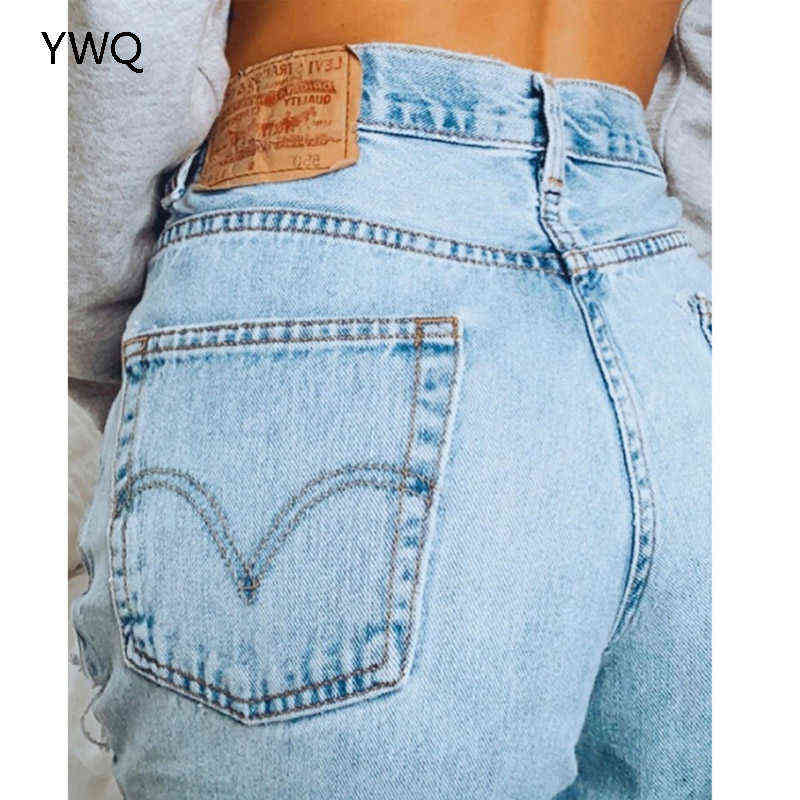 Blue Hole Straight Denim Pants Baggy High Waisted Ripped Jeans For Women Fashion Vintage Loose Ladies Wide Leg Mom Trousers 6310 211129