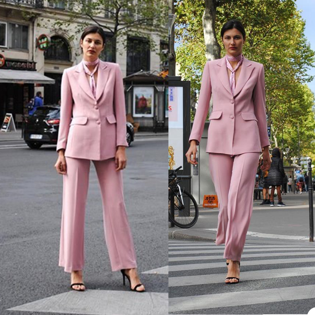 Pink Women Suits Slim Fit Office Lady Party Prom Pants Blazer Red Carpet Leisure Outfit Tuxedos (Jacket+Pants)