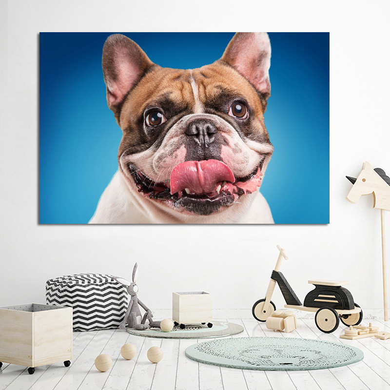 SELFLESSLY Dogs Colored background Bulldog Snout Tongue print painting Canvas Wall Pictures for Living Room Canvas Oil Painting