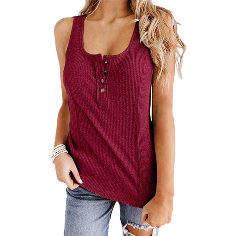 Sleeveless Tank Top Women Summer U-neck Button Woman Casual Ribbed Crop Sexy 90s Female Loose s for Streetwear Black 210604