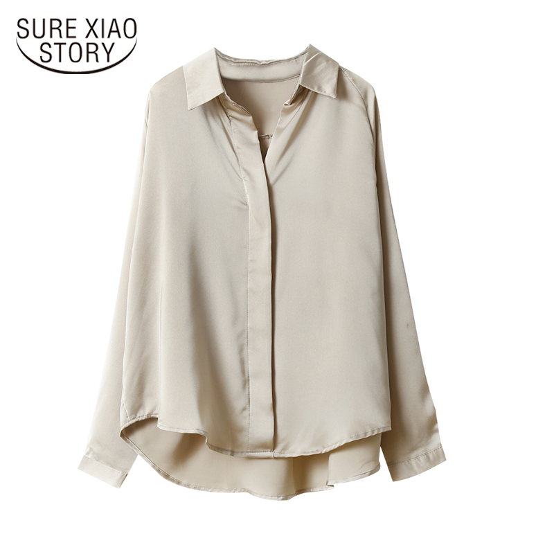 Autumn FashionTemperament Silk Shirt Long Sleeve Solid Turn-down Collar Button Women Tops and Blouses 6649 50 210417