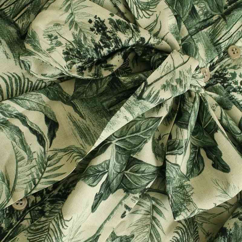 Women Landscape Painting Print Sashes Green Mini Shirt Dress Female Long Sleeve Clothes Casual Lady Loose Vestido D7732 210430