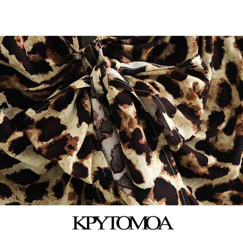 Women Chic Fashion With Bow Tied Leopard Print Mini Dress V Neck Long Sleeve Female Dresses Vestidos Mujer 210420