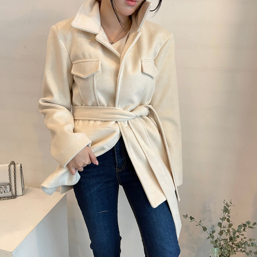 Korea Autumn Winter Minimalist Long Sleeve Office Ladies Jackets with Belt Business Female Single Breasted Woolen Coat Elegant 210506