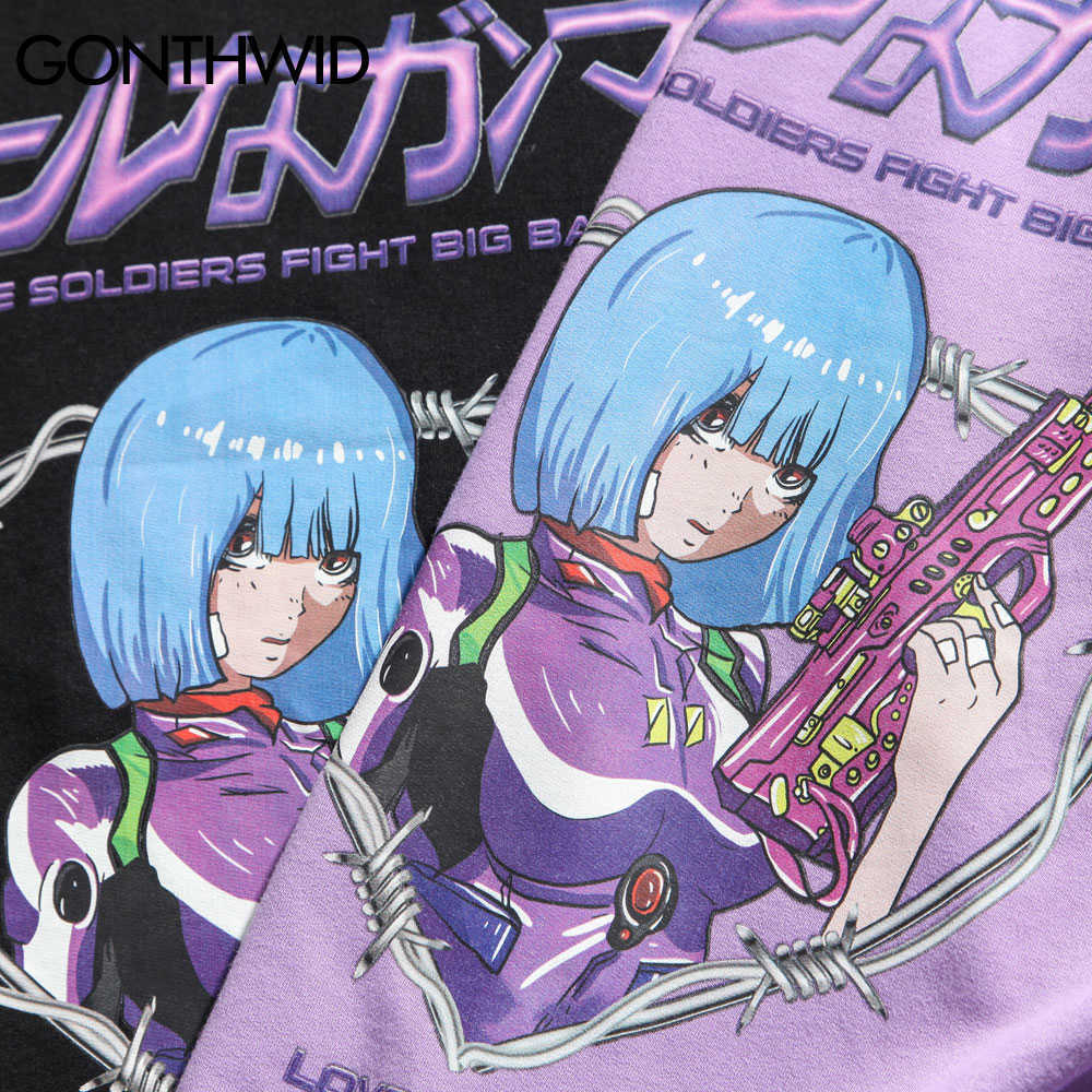 GONTHWID Long Sleeve T-Shirts Japanese Anime Cartoon Print Tshirts Harajuku Streetwear Hip Hop Hipster Casual Loose Tees Tops 210629