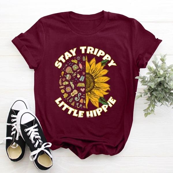 Fashion Brand T-shirt Women's Round Neck Plus Size Half Sleeve Stay Trippy Little Short Clothes