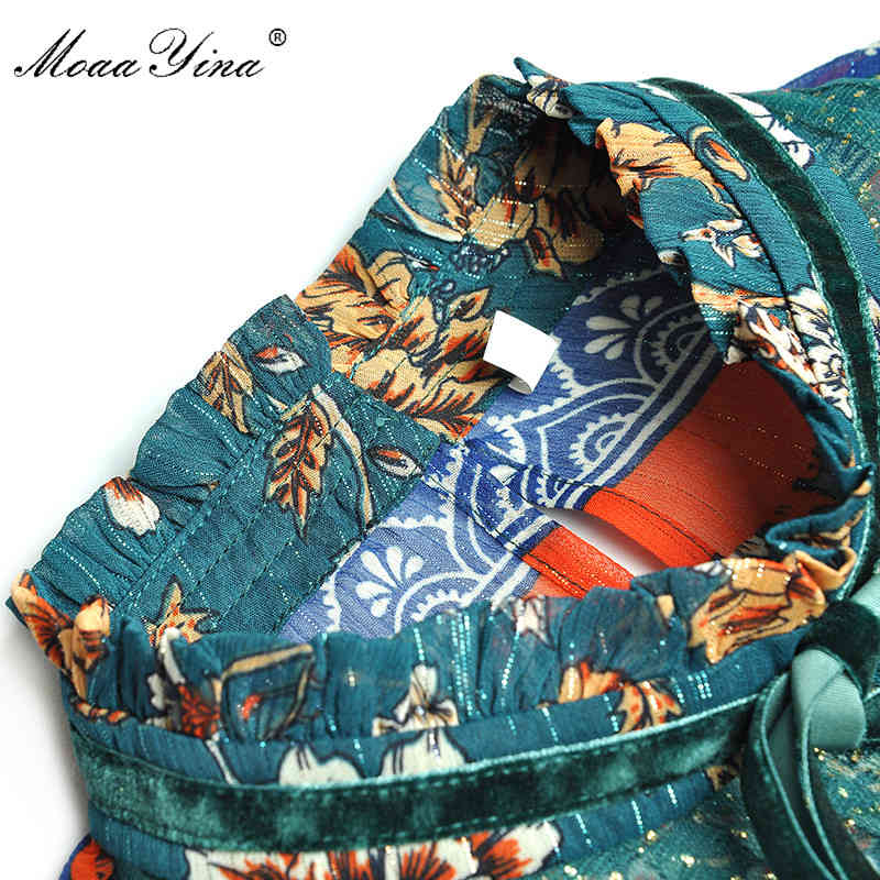 Fashion ner dress Spring Women's Dress Long sleeve Lace Mesh Lurex Elastic waist Vintage Floral Print Dresses 210524