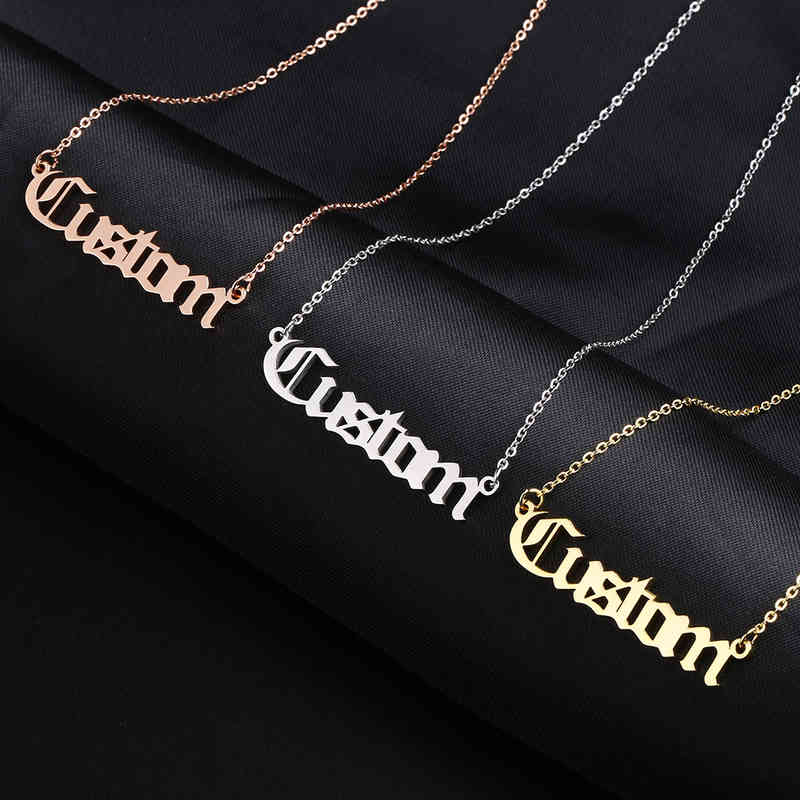 Name Necklace, Nameplate Necklaces Custom Stainless Steel, Old English Style Personalized Jewelry Gift