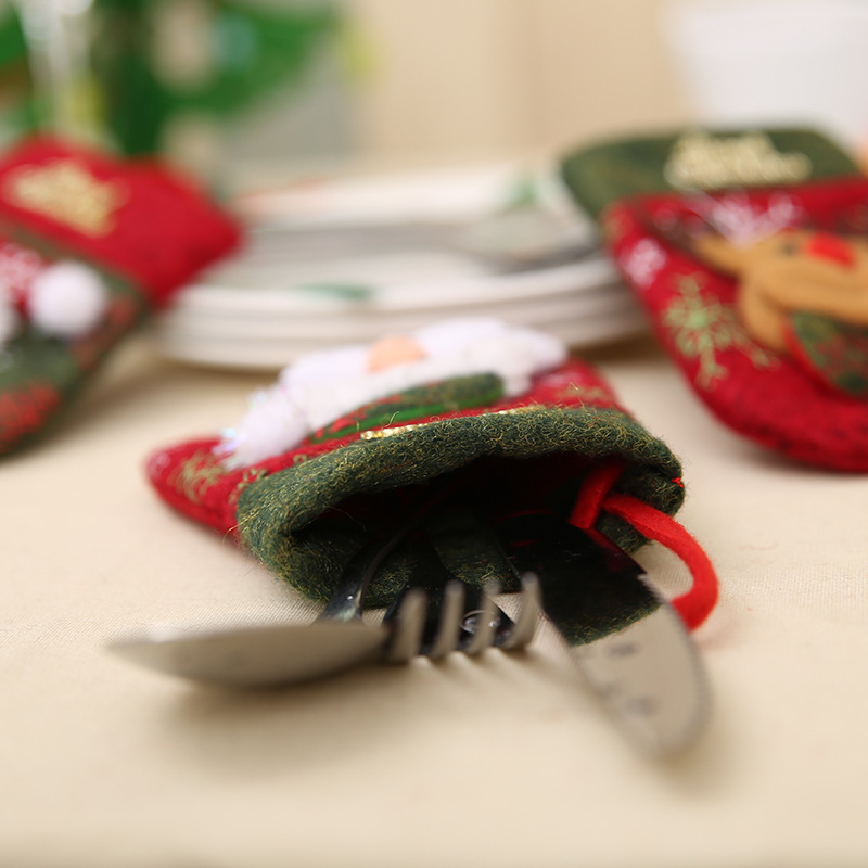 Christmas Sierware Xmas Mini Red Santa Claus Cutlery Bag Party Decor Cute Gift Hat Tableware Holder Set Free shipping