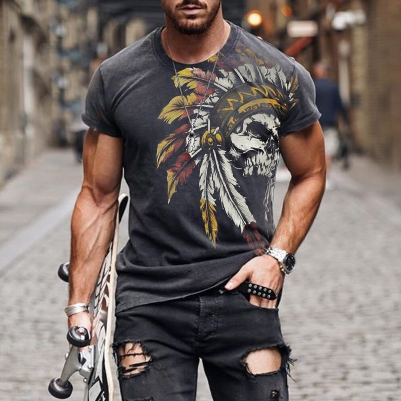Devil skull print men's 3D printed T-shirt visual impact party top punk gothic round neck high quality American muscle short sleeves, White;black
Devil skull print men's 3D printed T-shirt visual impact party top punk gothic round neck high quality American muscle short sleeves, White;black