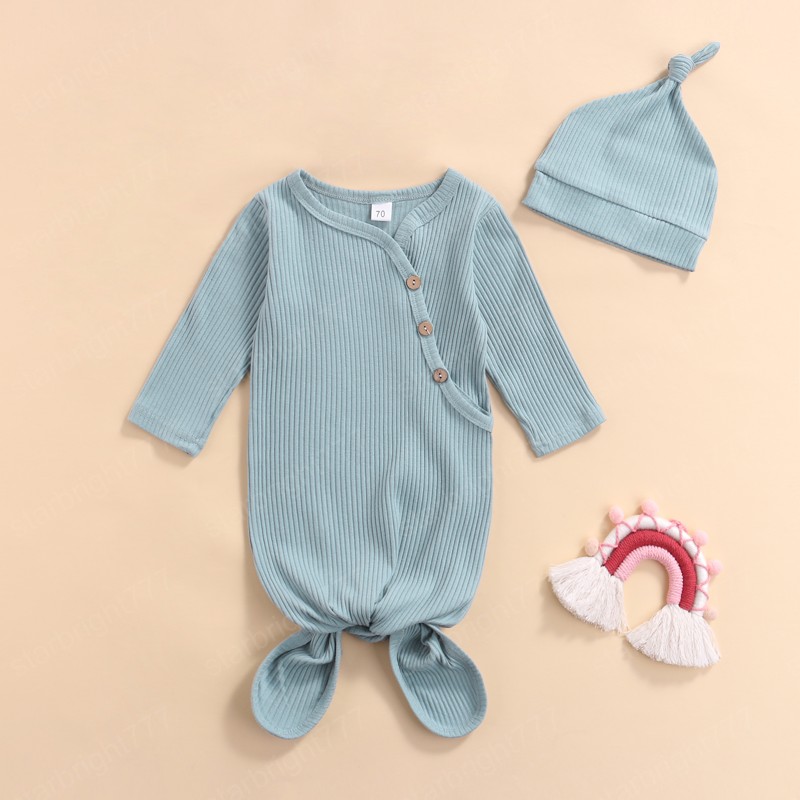 Fall Newborn Baby Boys Girls Sleeping Bag and Cap Solid Color Long Sleeve Toddler Swaddle Wrap Blanket Bedding Clothes