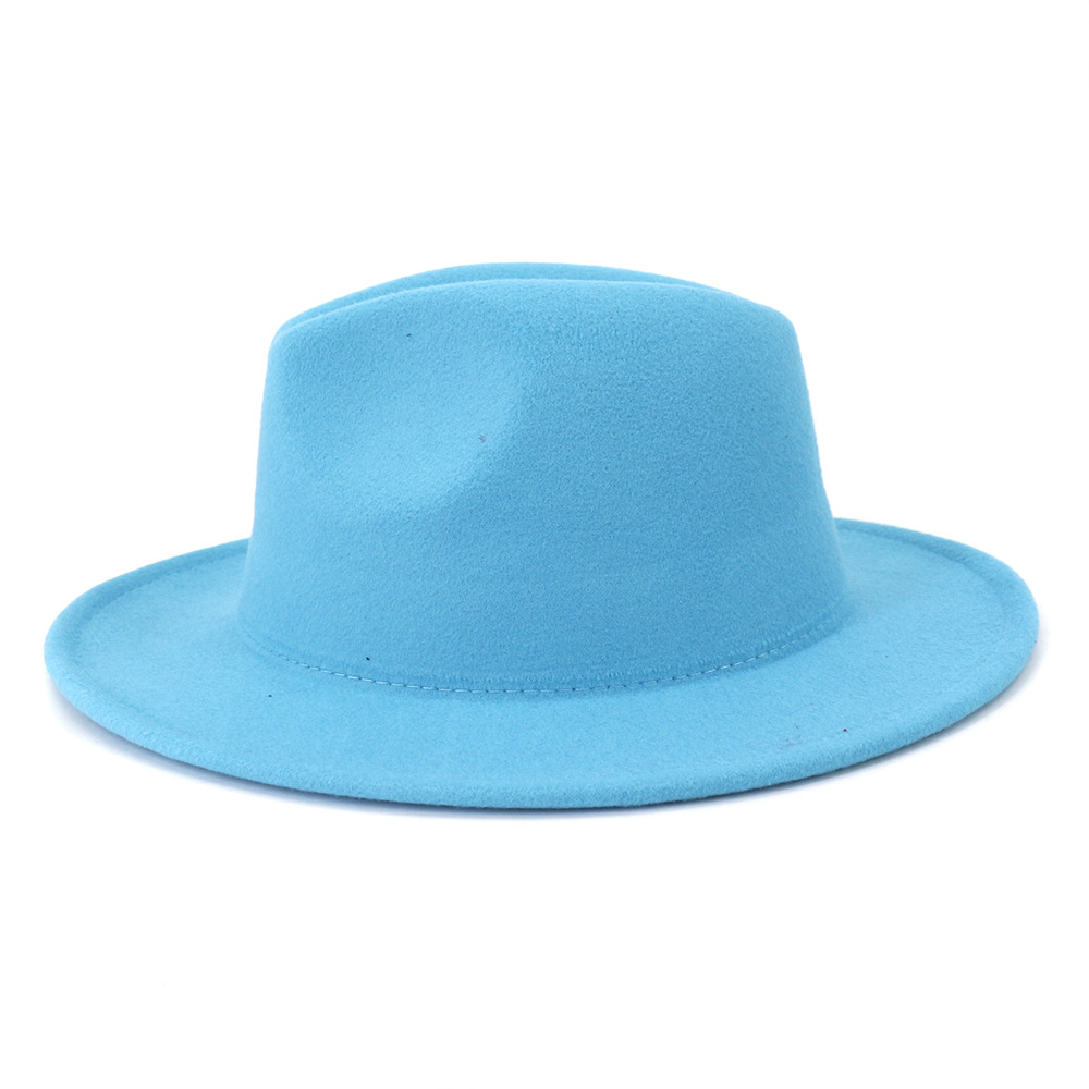 New Outer Lake Blue Inner Red Wool Felt Fedora Hat Doublesided Patchwork Formal Dress Wedding Women Hats Felted Classic Jazz Cap