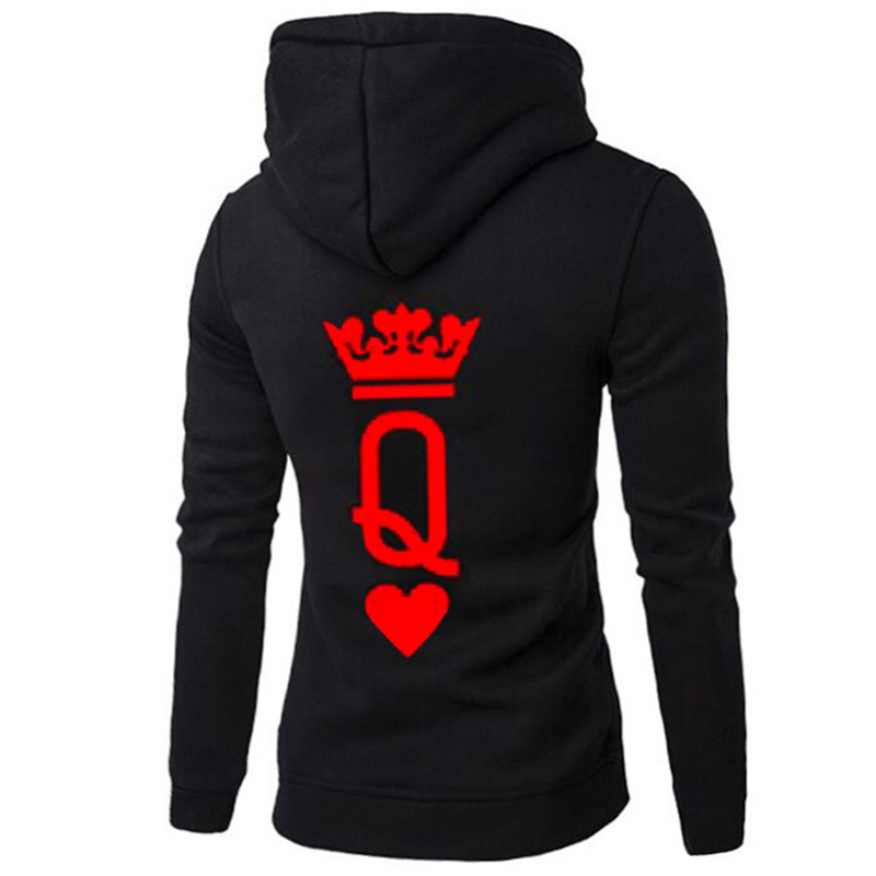QUEEN KING Print Hooded Long Sleeve Couple Top Fashion New Style Casual Women T-Shirt Letter King Queen Long Sleeve Shirt Women 210406