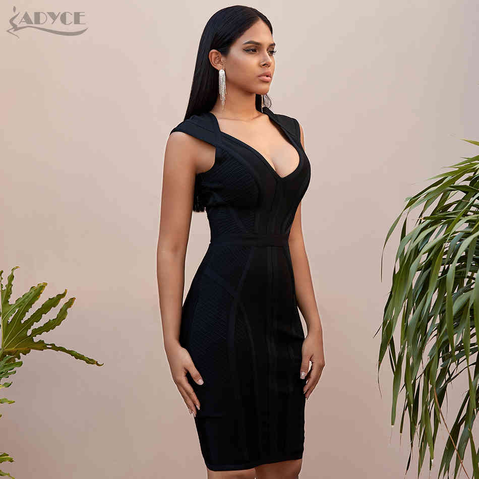 Summer Women Black Bodycon Bandage Club Dress Sexy Sleeveless Deep V Neck Celebrity Evening Runway Party Dresses 210423