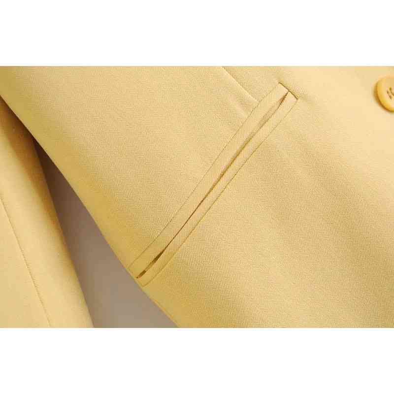 fashion women yellow jackets autumn vintage ladies coats buttonfly elegant female suits casual pocket girls jacket 210430