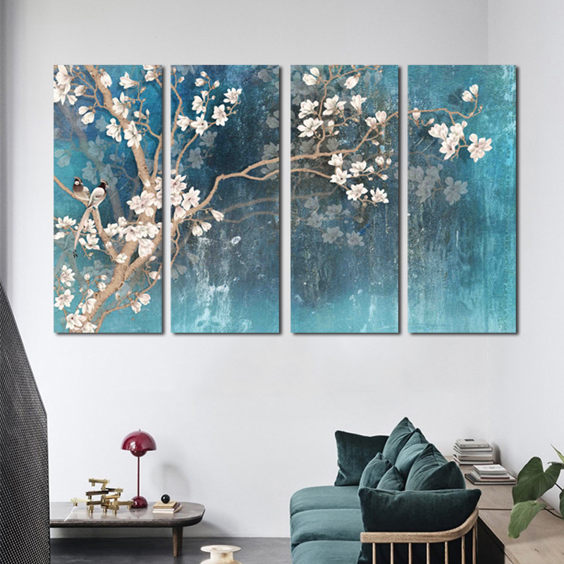 Blossoming Almond Flower Tree Oil Painting On Canvas Posters Wall Art Pictures For Living Room Home Decoration