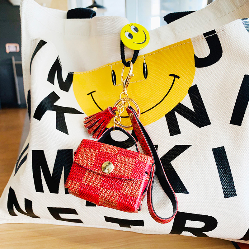 Patterned Leather Car Key Ring Bag Small Coin Purse Wallets Keychains Keychain Cover