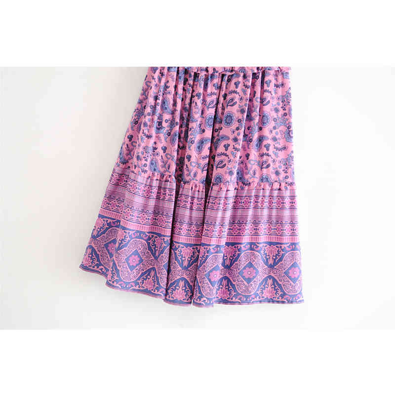 beauty Fashion Boho Vintage Print Midi Dress Women Holiday Off Shouler Elastic Chest Ruffles Ladies Dresse 210514