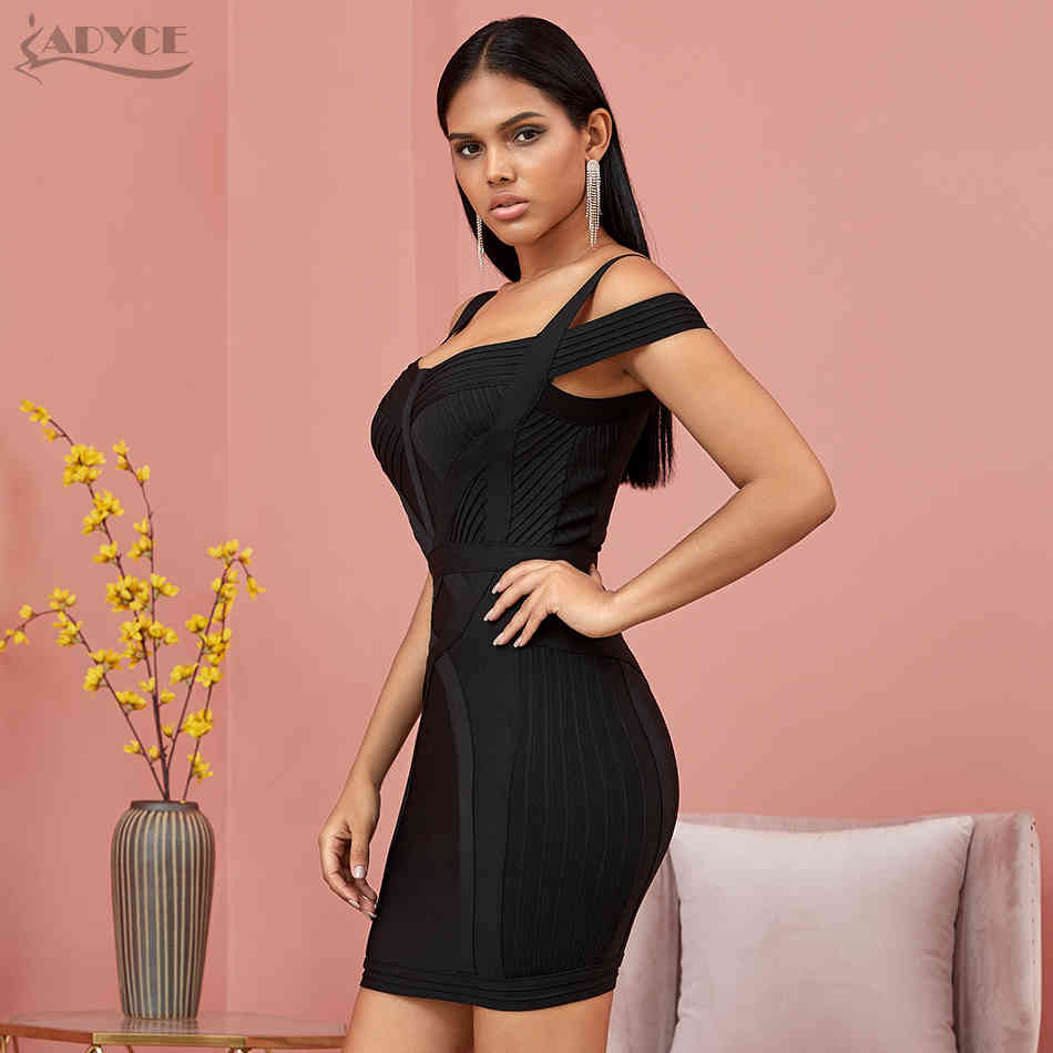 Off Shoulder Bodycon Bandage Dress Women Vestido Sexy V Neck Spaghetti Strap Club Celebrity Evening Party 210423