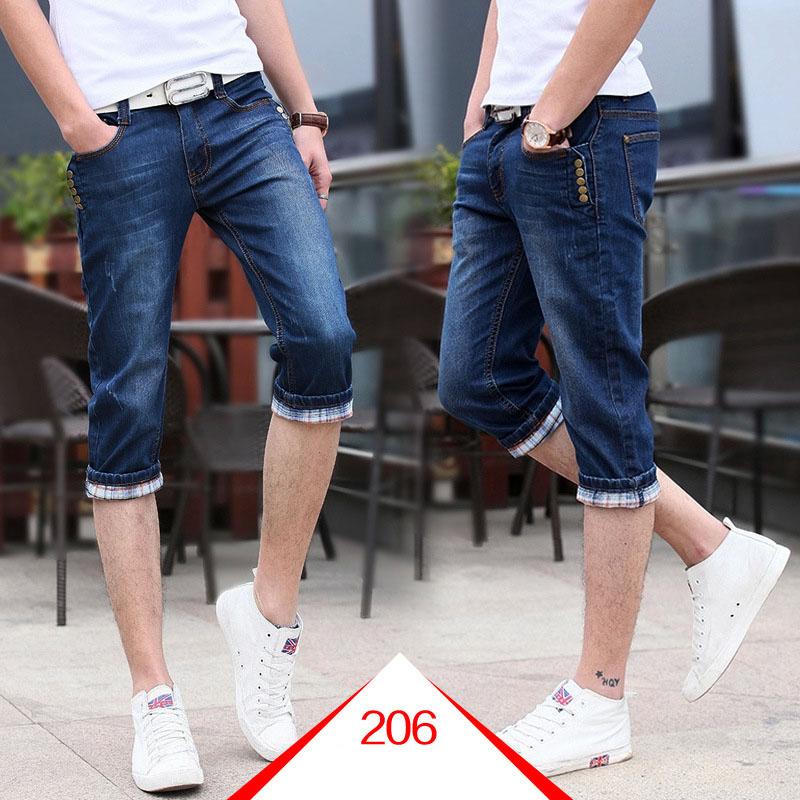 Summer 2021 Fashion Teenagers Cropped Jeans Men Korean Slim Denim Shorts Breeches Stretch Capric Pants Thin 3/4 Men's