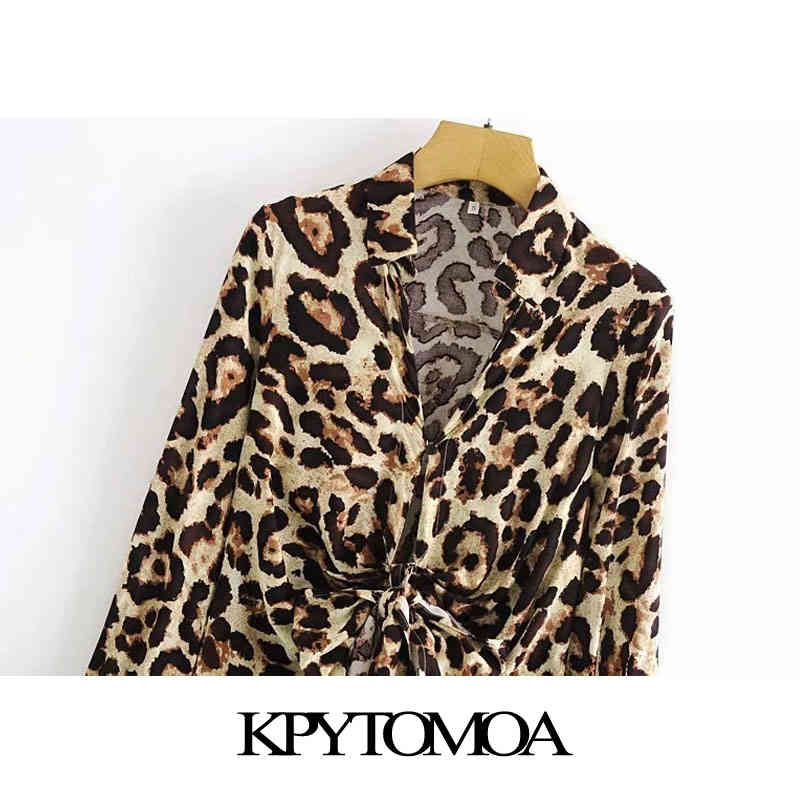 Women Chic Fashion With Bow Tied Leopard Print Mini Dress V Neck Long Sleeve Female Dresses Vestidos Mujer 210420