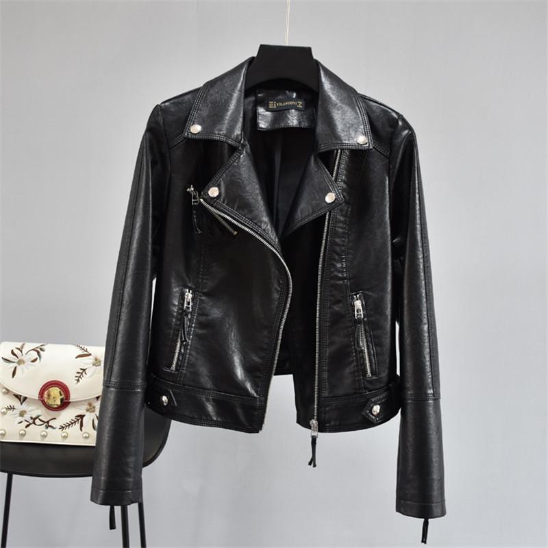 Women Soft Motorcycle Faux Leather Jackets Ladies Long Sleeve Autumn Winter Basic Street Black Green Yellow Red Coat Women's &