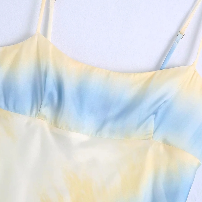 Summer Women Tie Dye Printing Satin Suspender Mini Dress Female Sleeveless Clothes Casual Lady Loose Vestido D7676 210430Z