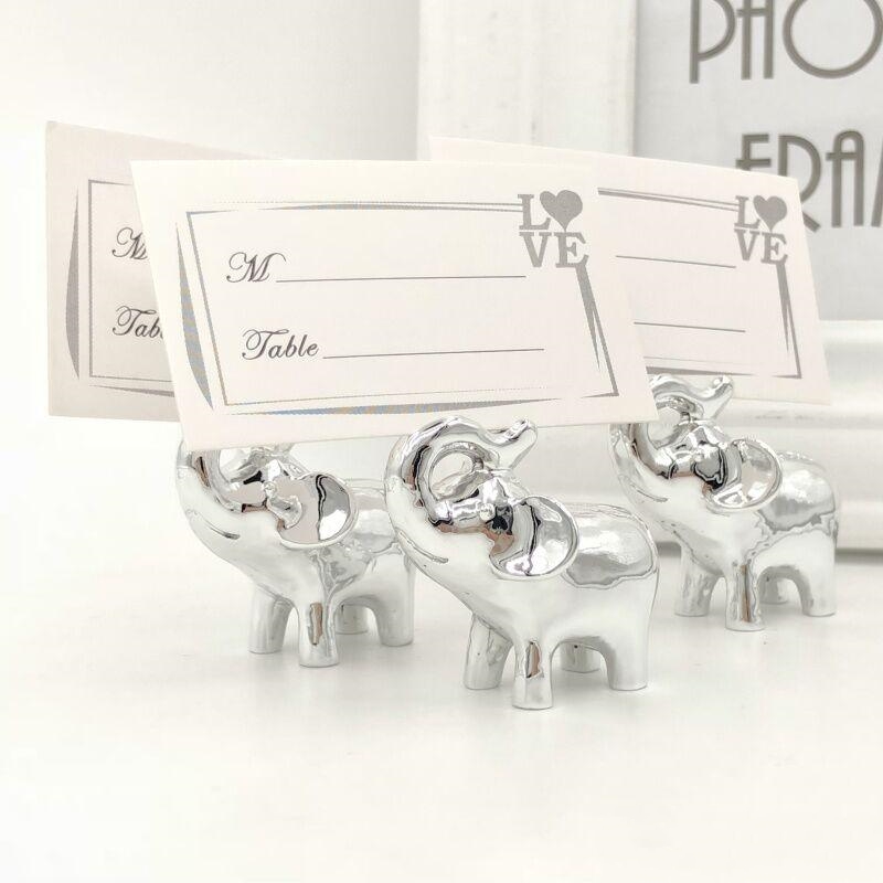 Wedding Favors Gift "Lucky in Love" Silver Lucky Elephant Place Name Photo Card Holder Party Decoration